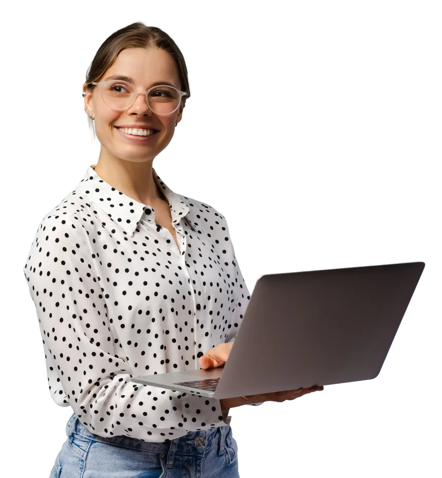 Woman smiling with a laptop