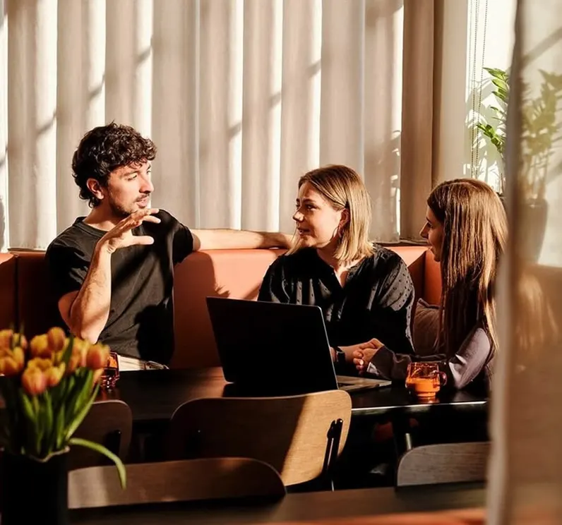 Team talking in a meeting room